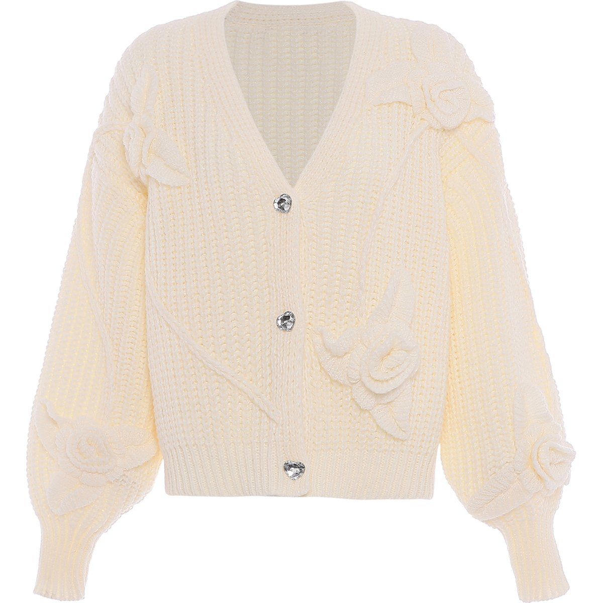 Grobstrick-Cardigan mit Rosetten-Details