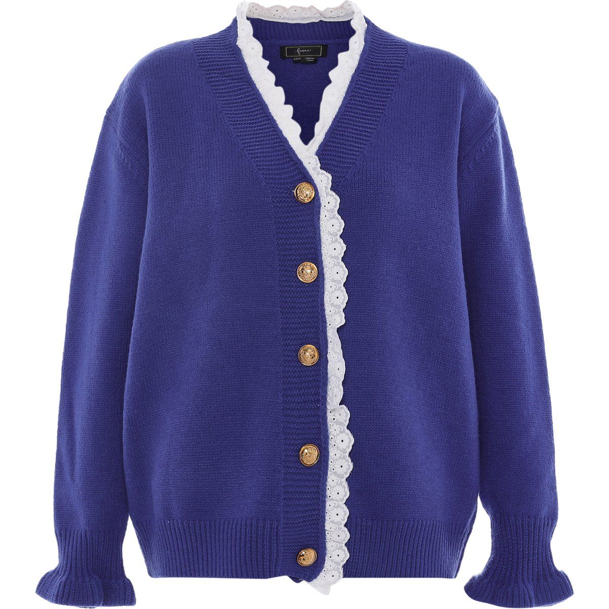 Strickjacke mit Zierknöpfen und Spitze
