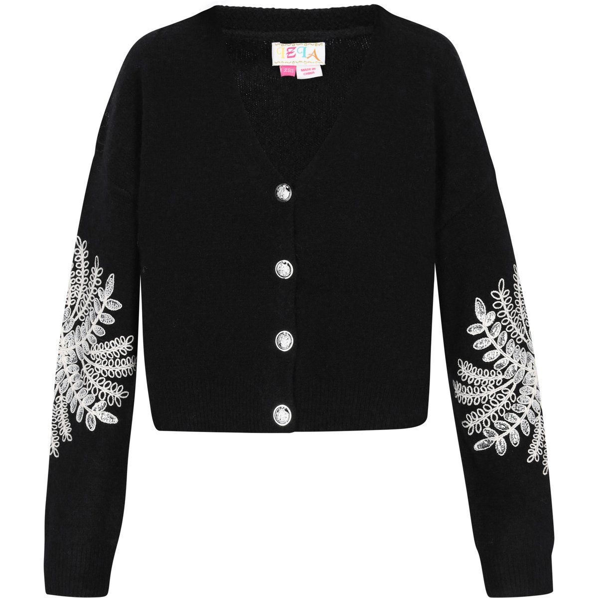 Bestickte Strickjacke mit V-Ausschnitt