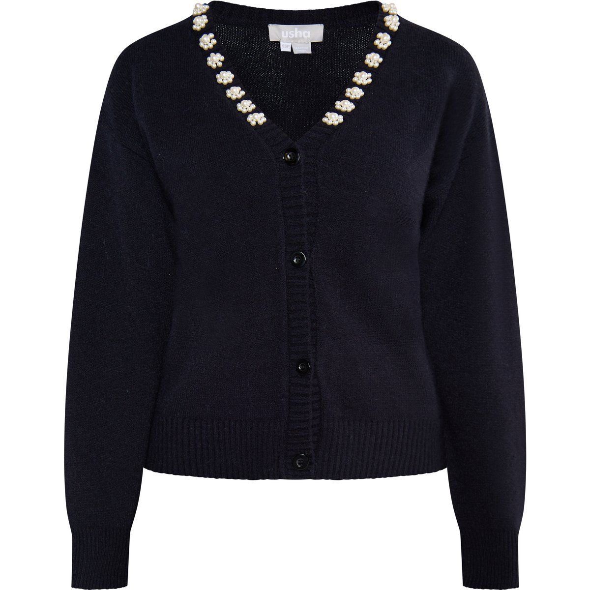 Cardigan mit Perlenblüten-Verzierung