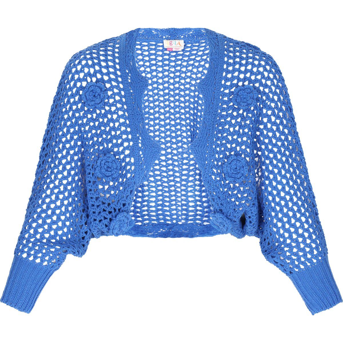 Florale Häkel-Strickjacke mit Fledermausärmeln