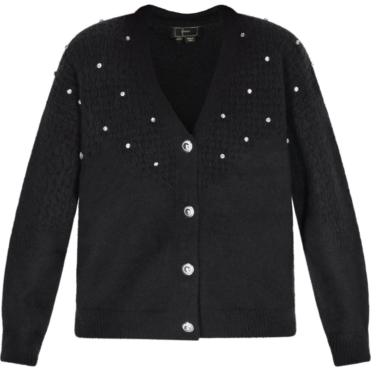 Verzierte Strickjacke mit V-Ausschnitt