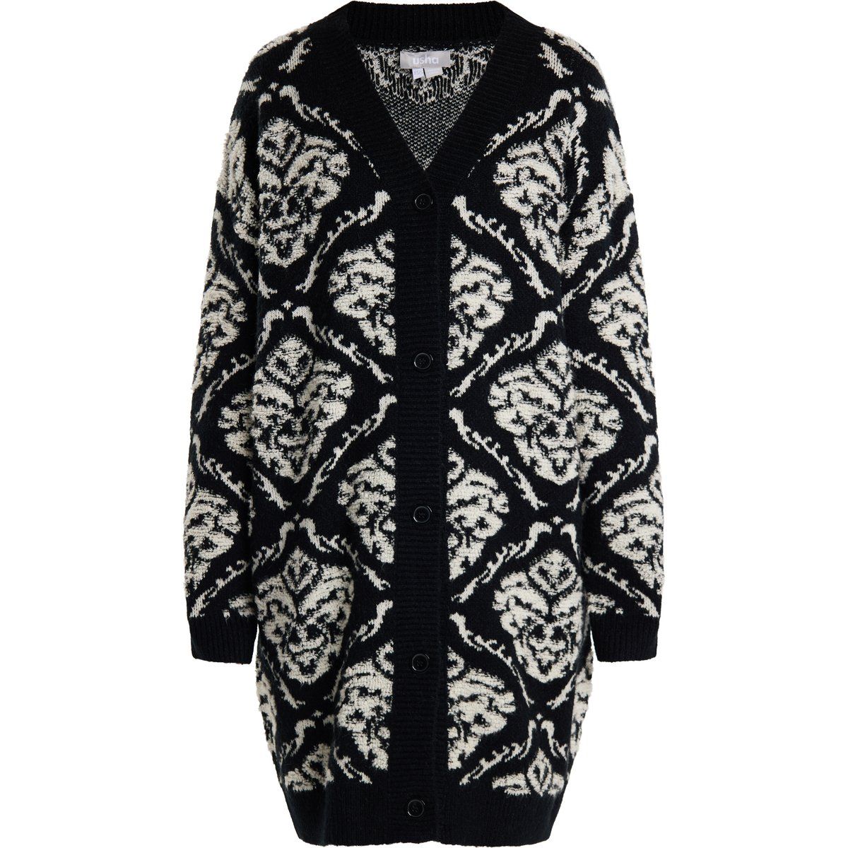 Long-Strickjacke mit Damast-Muster