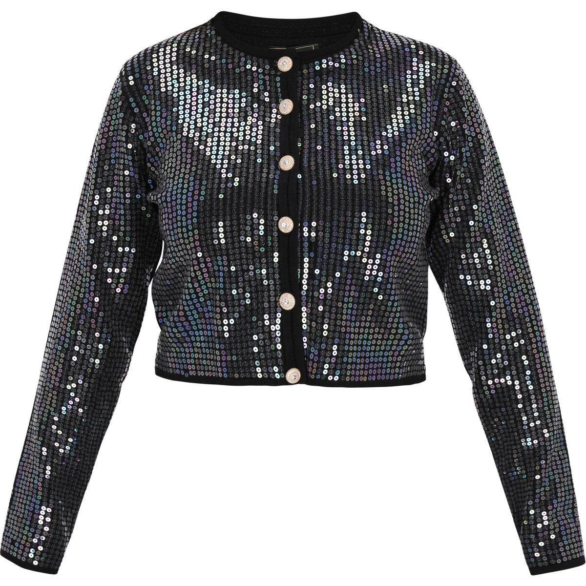 Kurzstrickjacke mit Paillettenbesatz