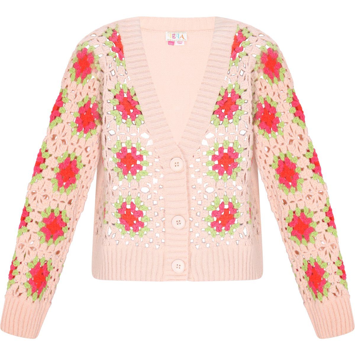 Boho-Strickjacke mit Häkelblumen