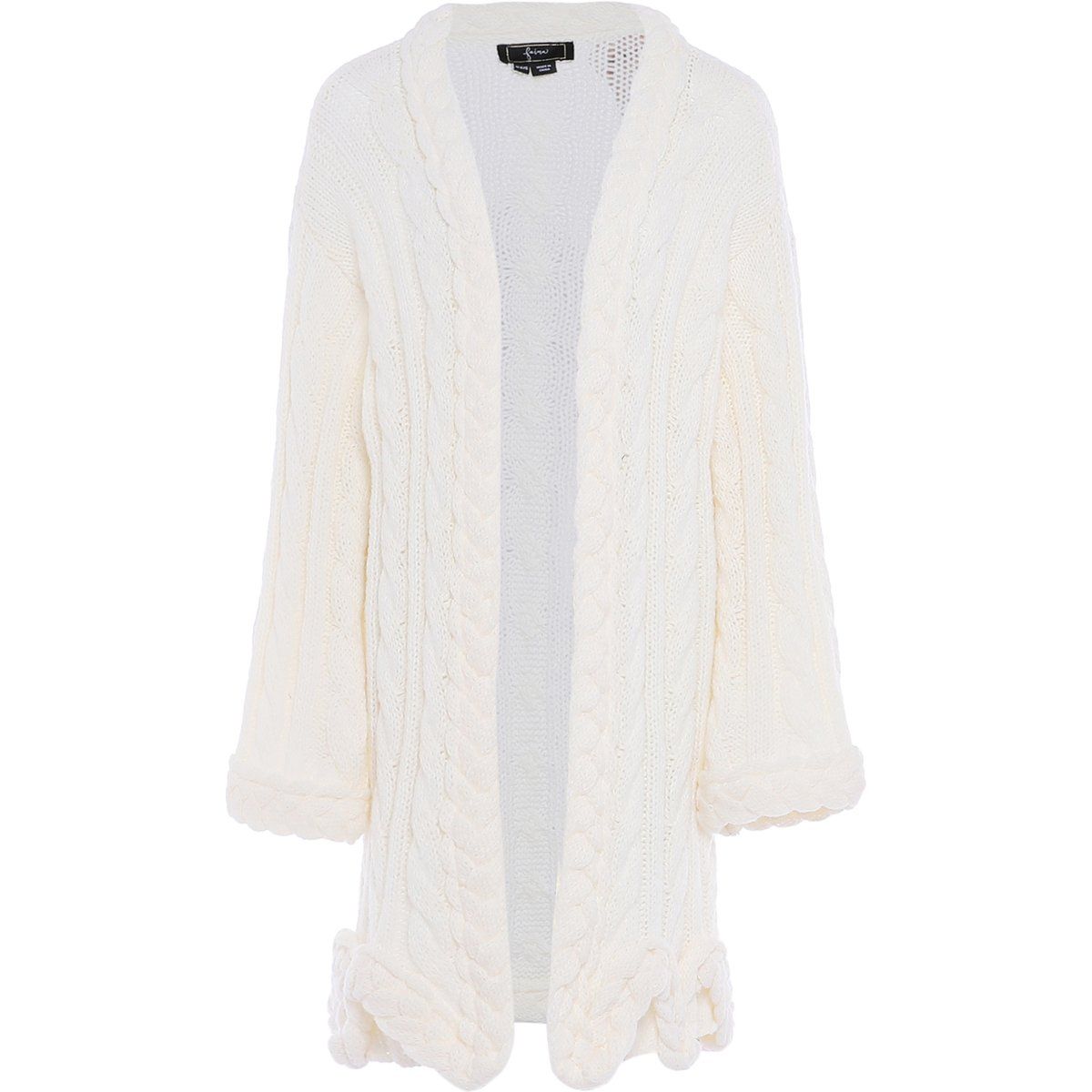Langer Cardigan mit Zopfmuster