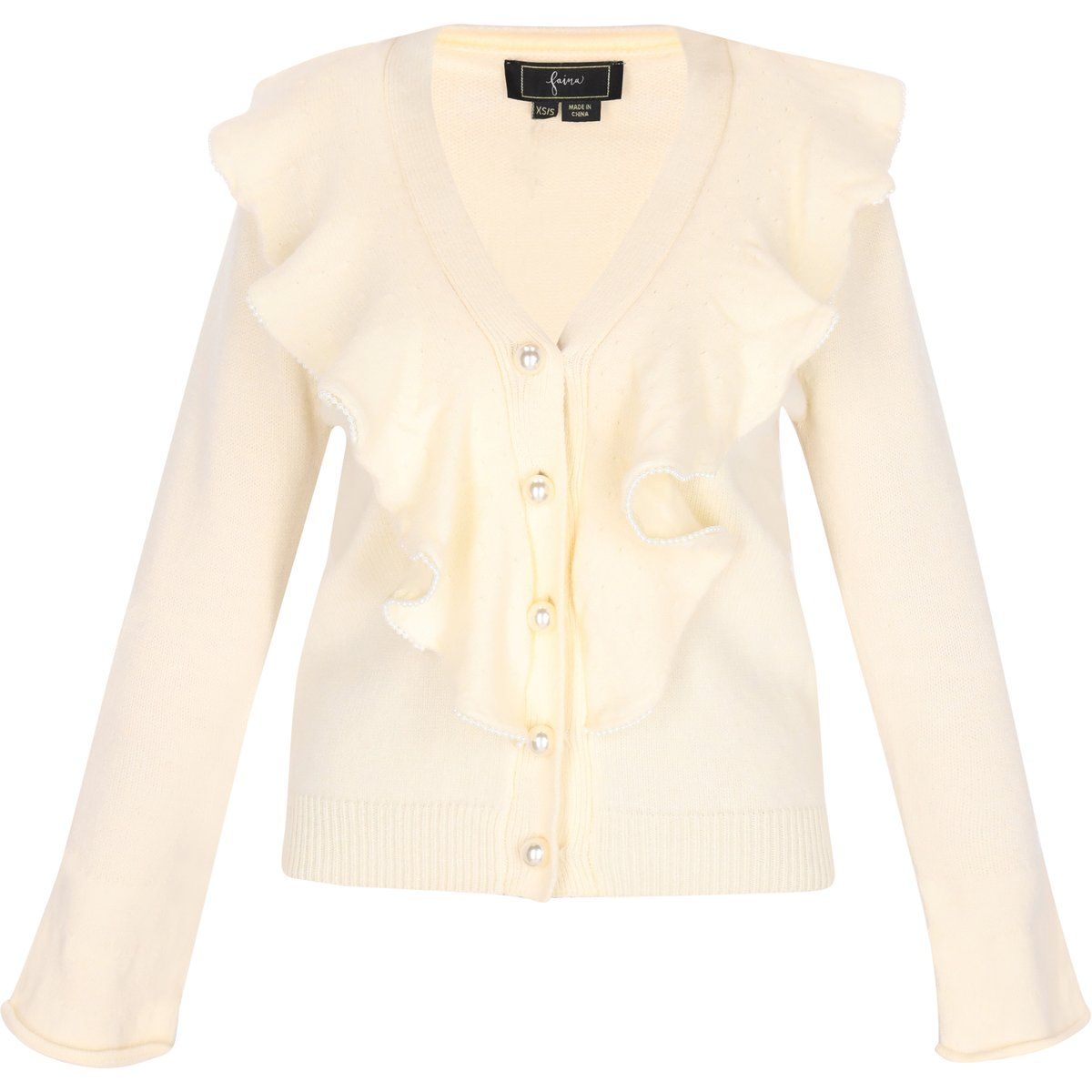 Romantische Strickjacke mit Rüschen und Perlen