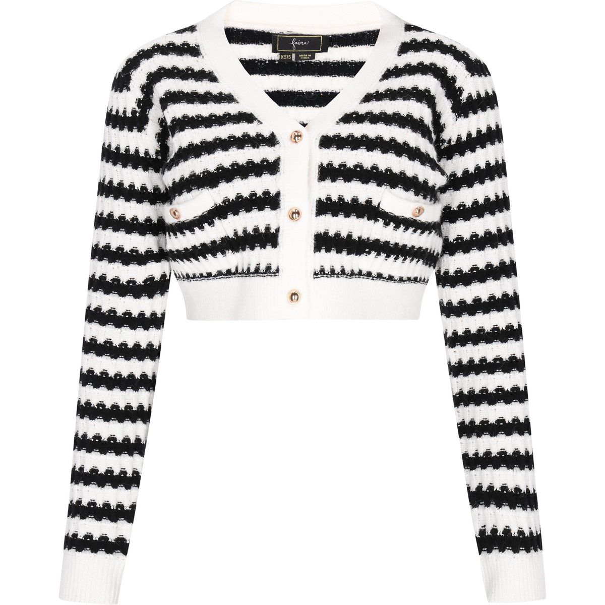 Kurze gestreifte strukturierte Strickjacke