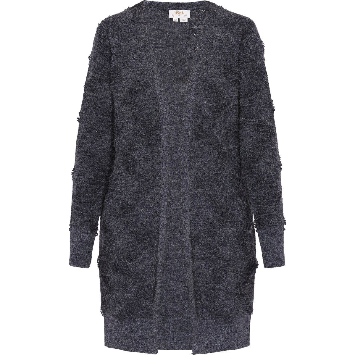 Strukturierte Long-Strickjacke mit Fransen