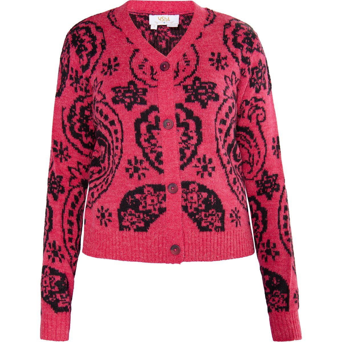 Paisley-Strickjacke mit V-Ausschnitt