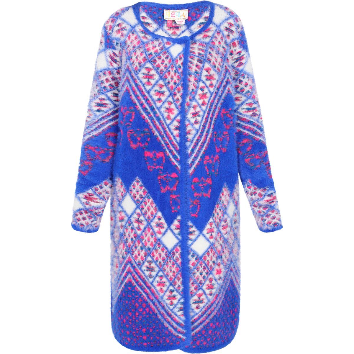Lange Strickjacke mit Azteken-Muster
