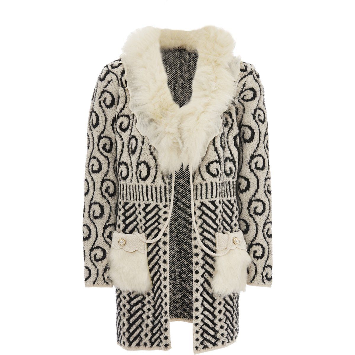Aufwendige Strickjacke mit Webpelz