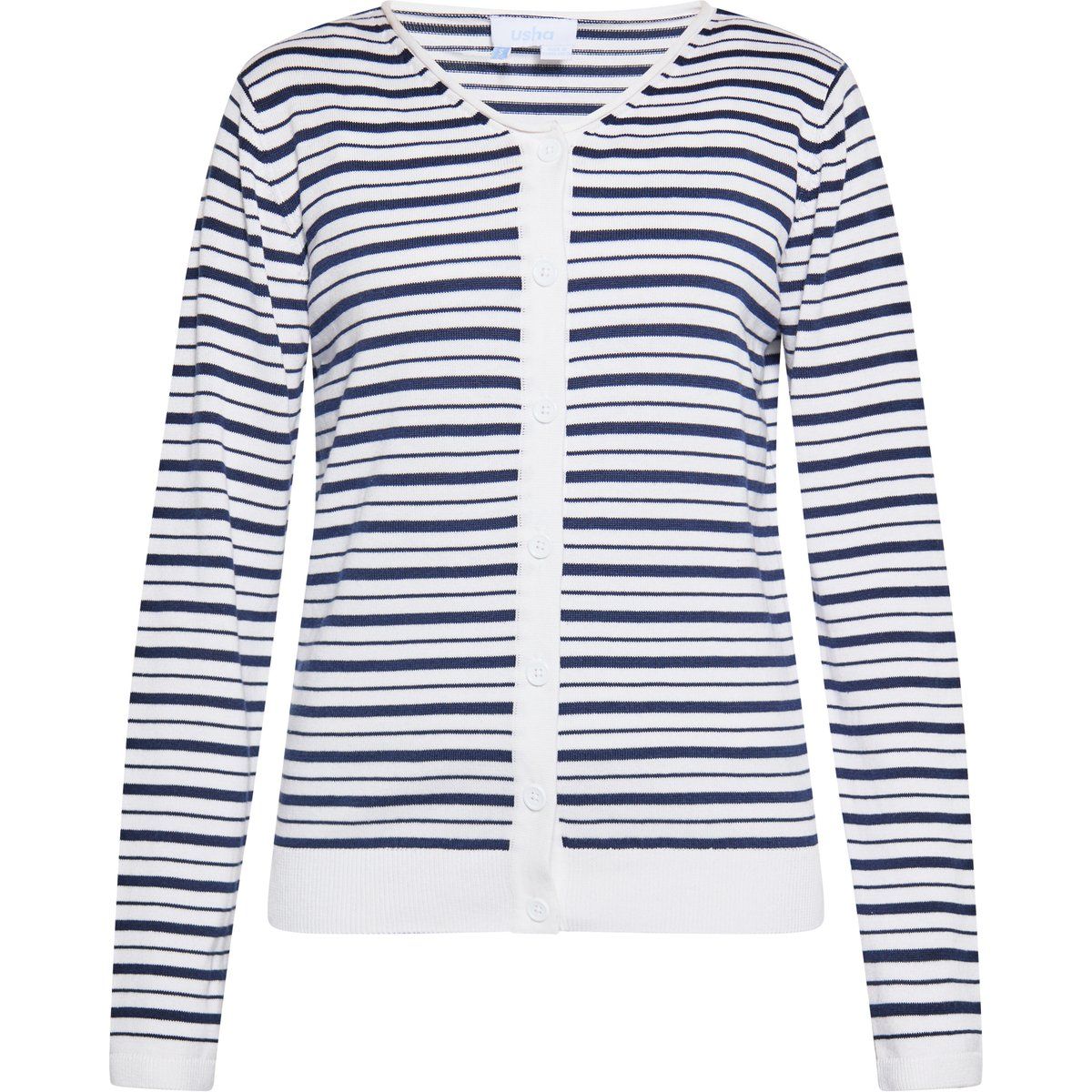 Klassische gestreifte Strickjacke mit V-Ausschnitt
