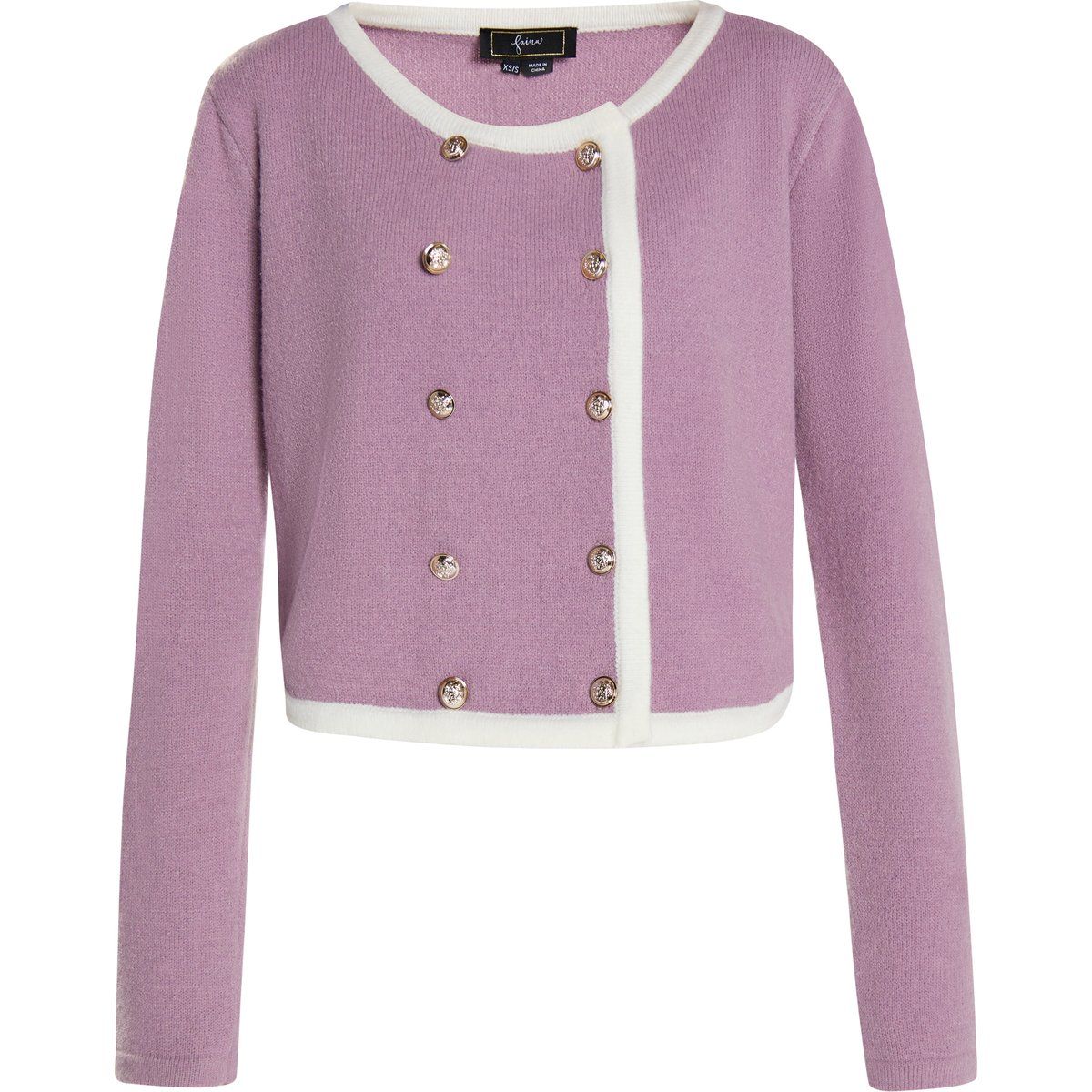 Zweireihige Strickjacke mit Kontrastpaspel