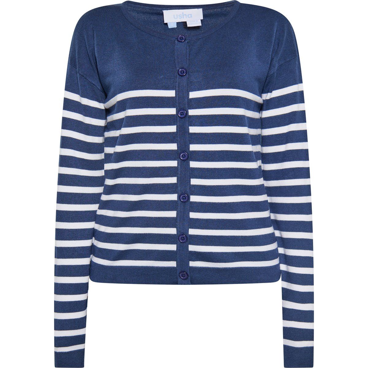 Gestreifte Strickjacke mit Rundhalsausschnitt