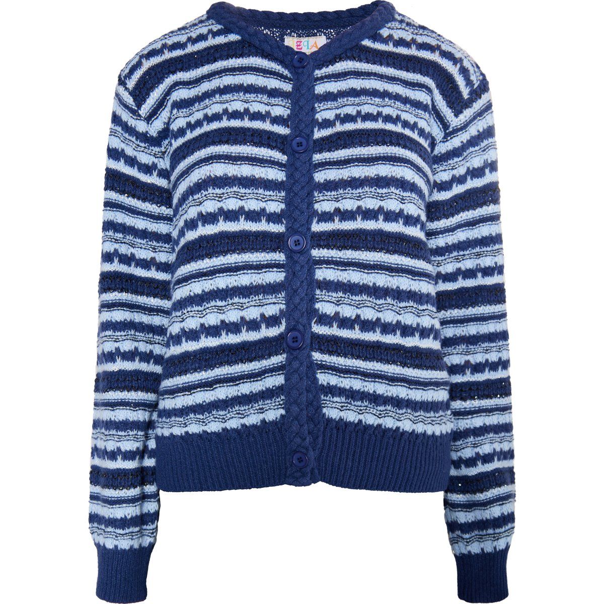 Gemusterte Strickjacke mit geflochtener Borte