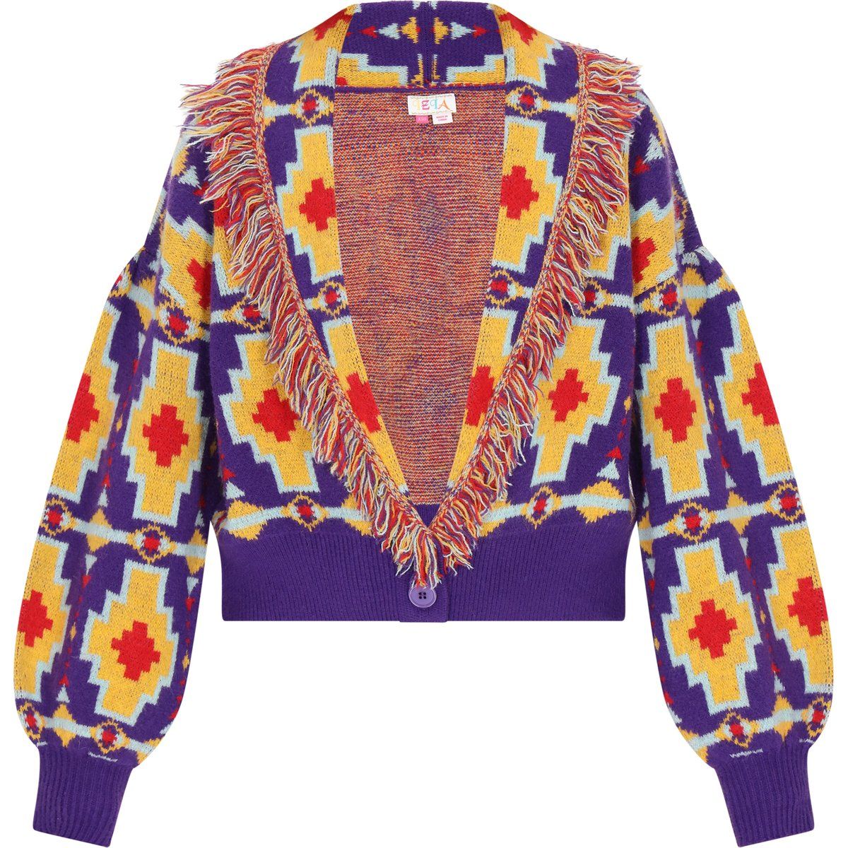 Strickjacke mit Aztekenmuster und Fransen