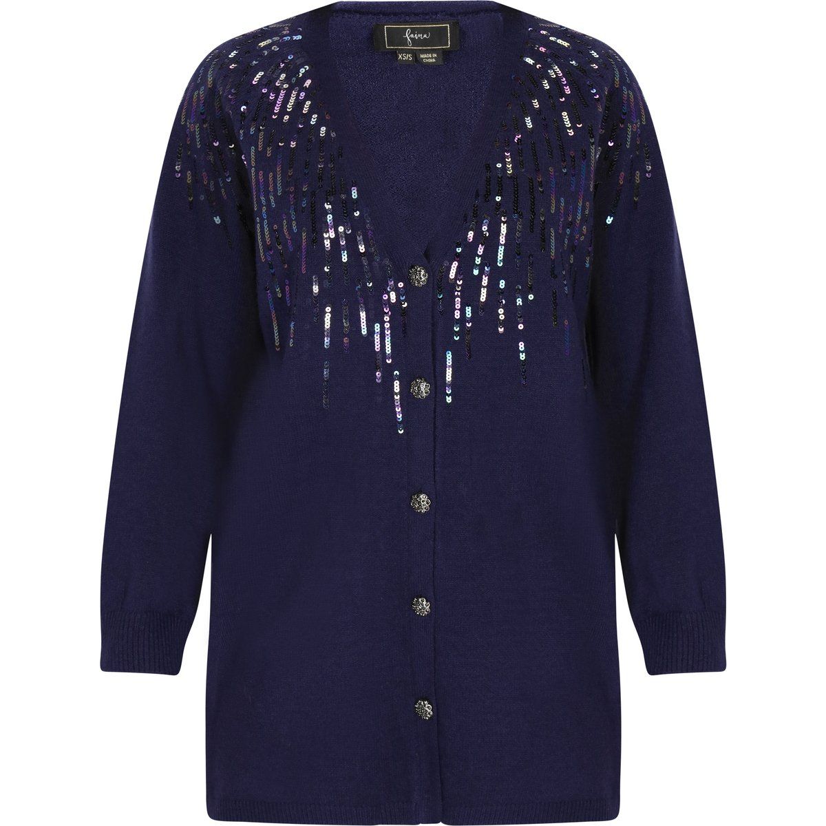 Lange Strickjacke mit Pailletten-Verzierung