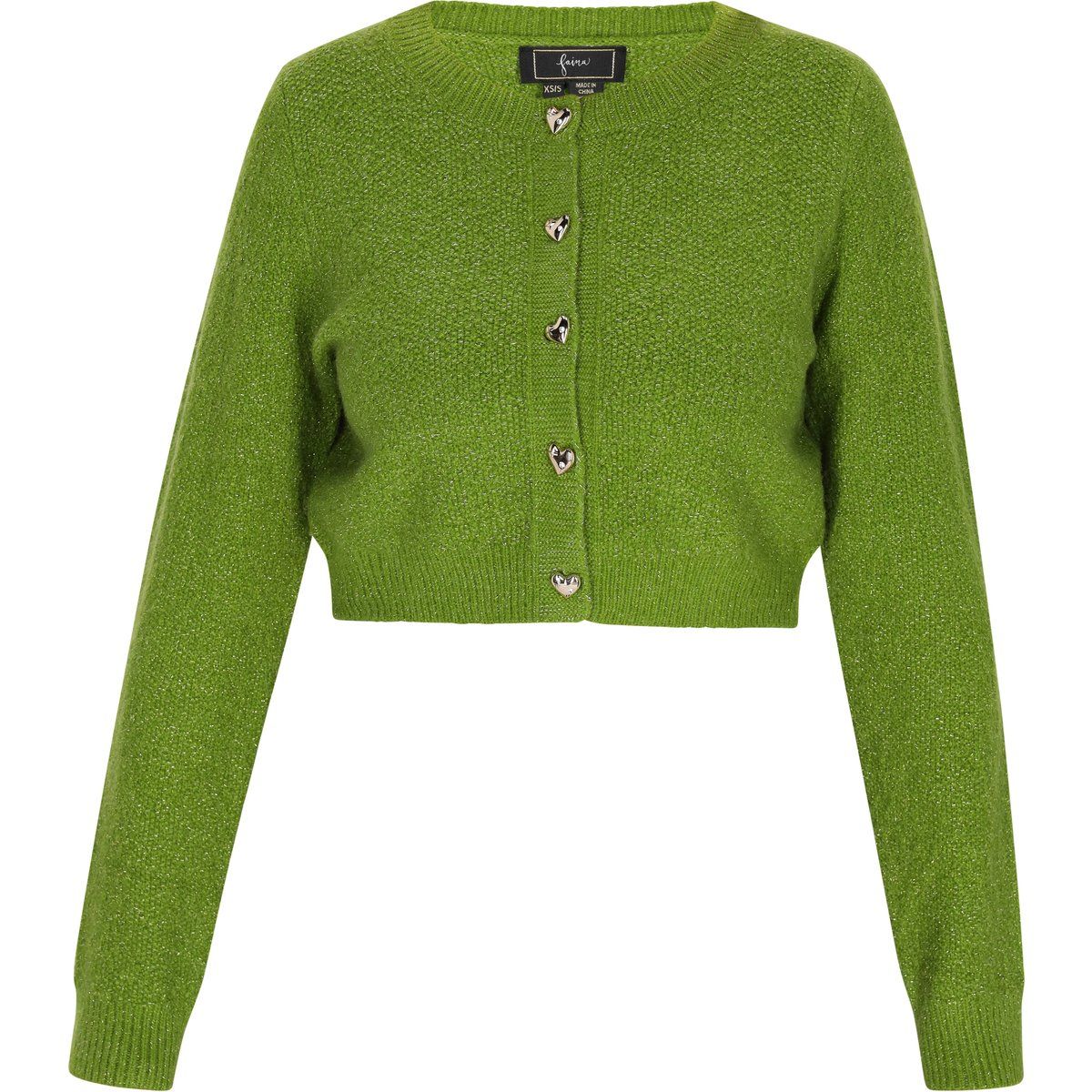 Kurze Strickjacke mit Herzknöpfen