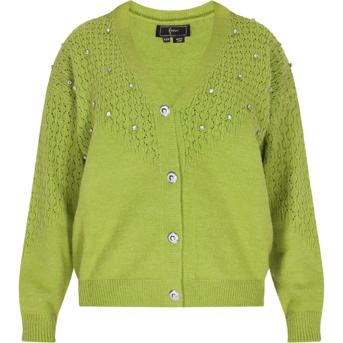 Pointelle-Strickjacke mit Strassbesatz