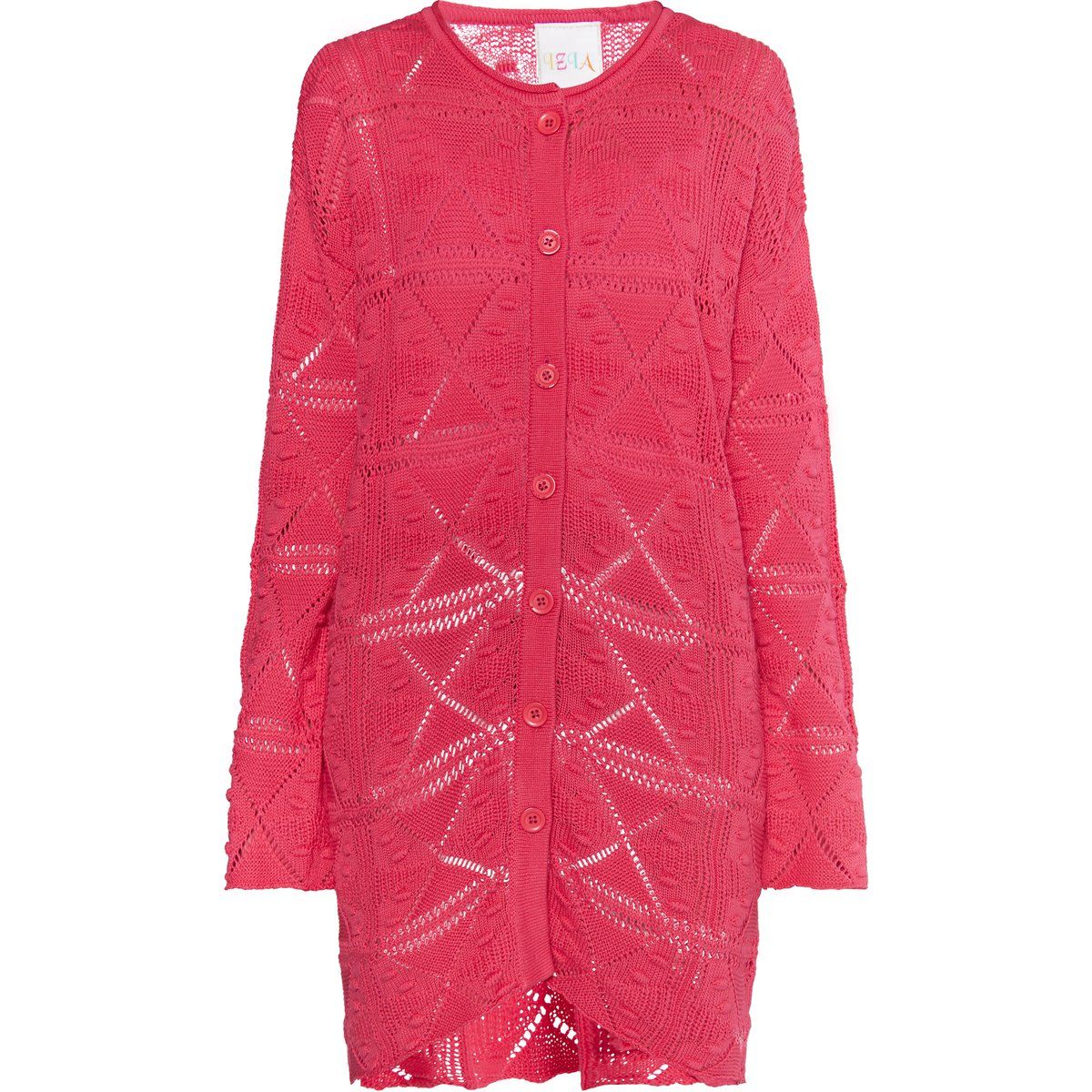 Langer Cardigan mit Lochstrick-Muster