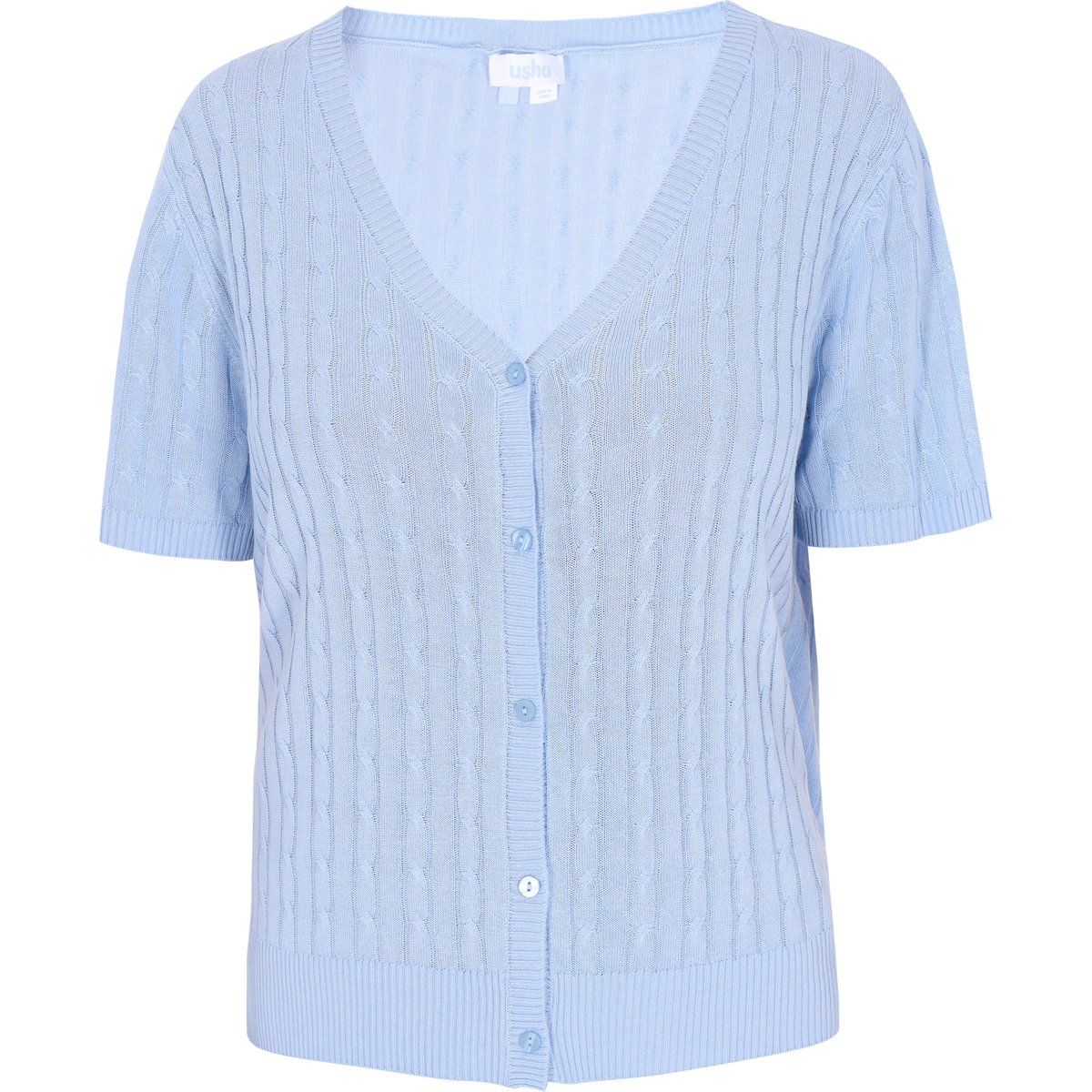 Kurzärmelige Strickjacke mit Zopfmuster
