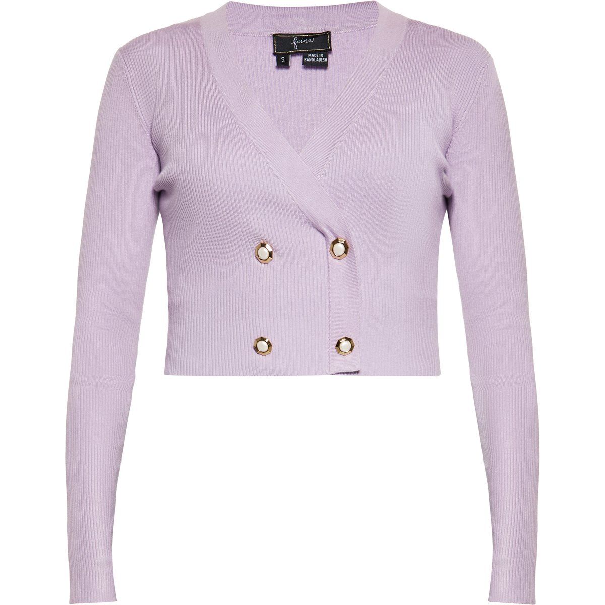 Zweireihige Rippstrickjacke im Cropped-Stil