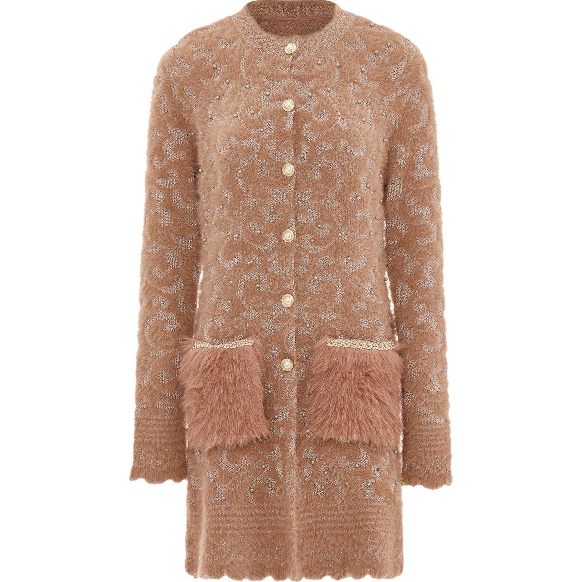Texturierter flauschiger langer Cardigan