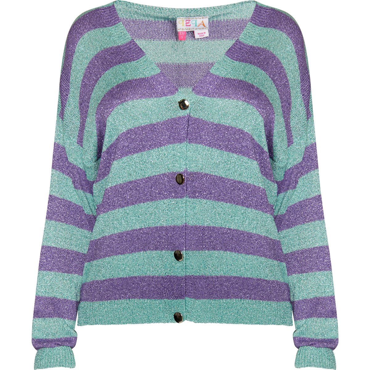 Gestreifte Metallic-Strickjacke mit V-Ausschnitt
