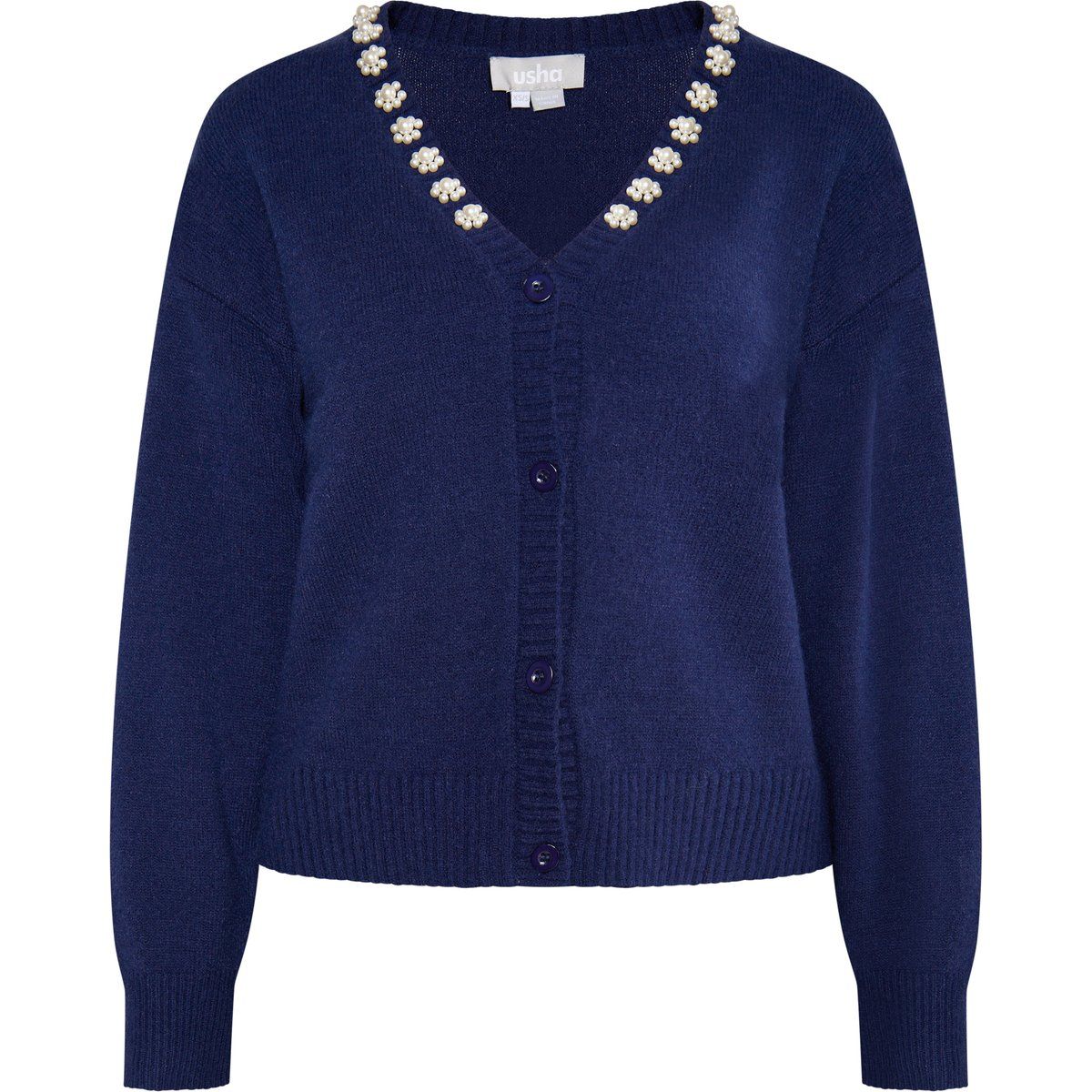 Strickcardigan mit Perlenverzierung und V-Ausschnitt