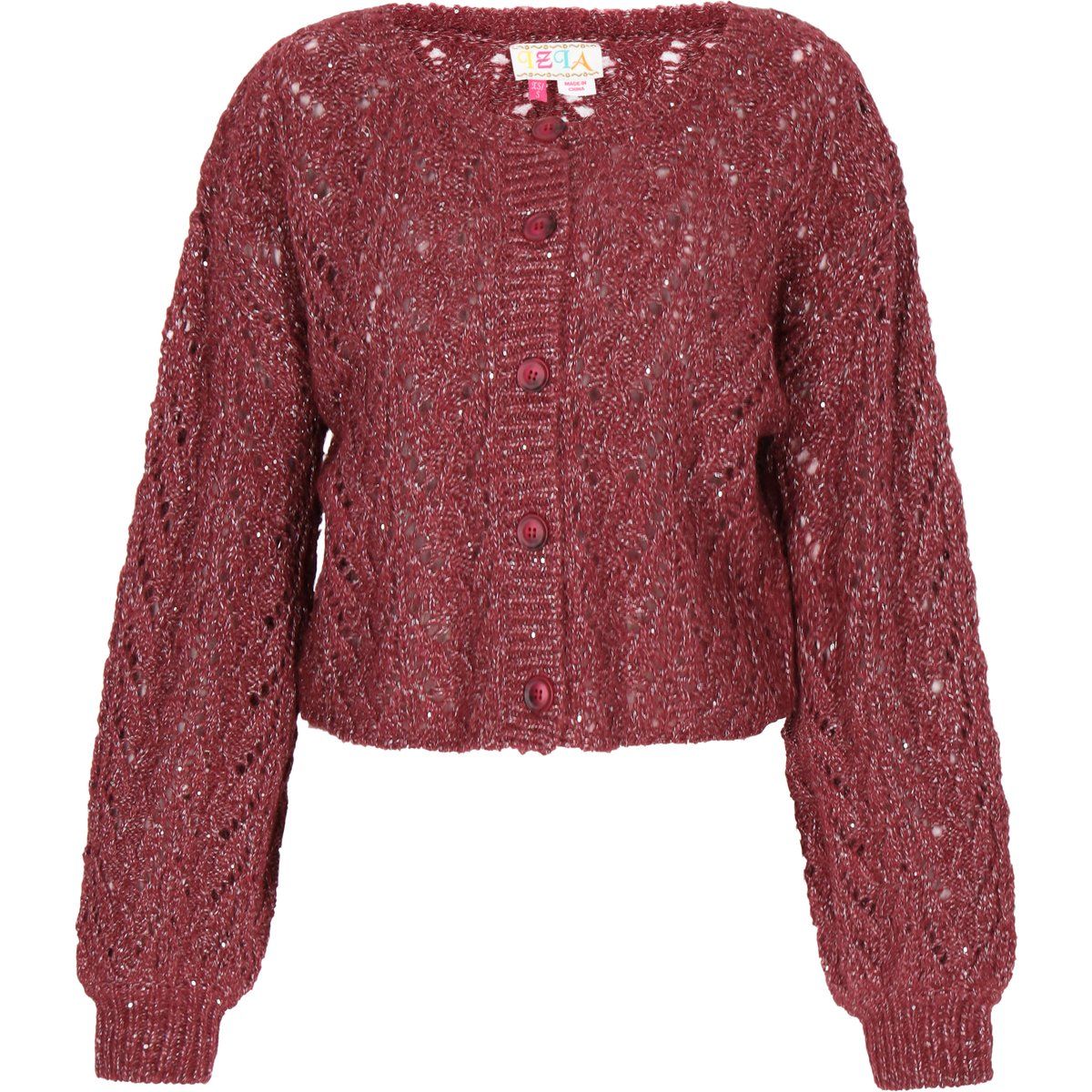 Strickjacke mit Ajourmuster und Metallicfaden