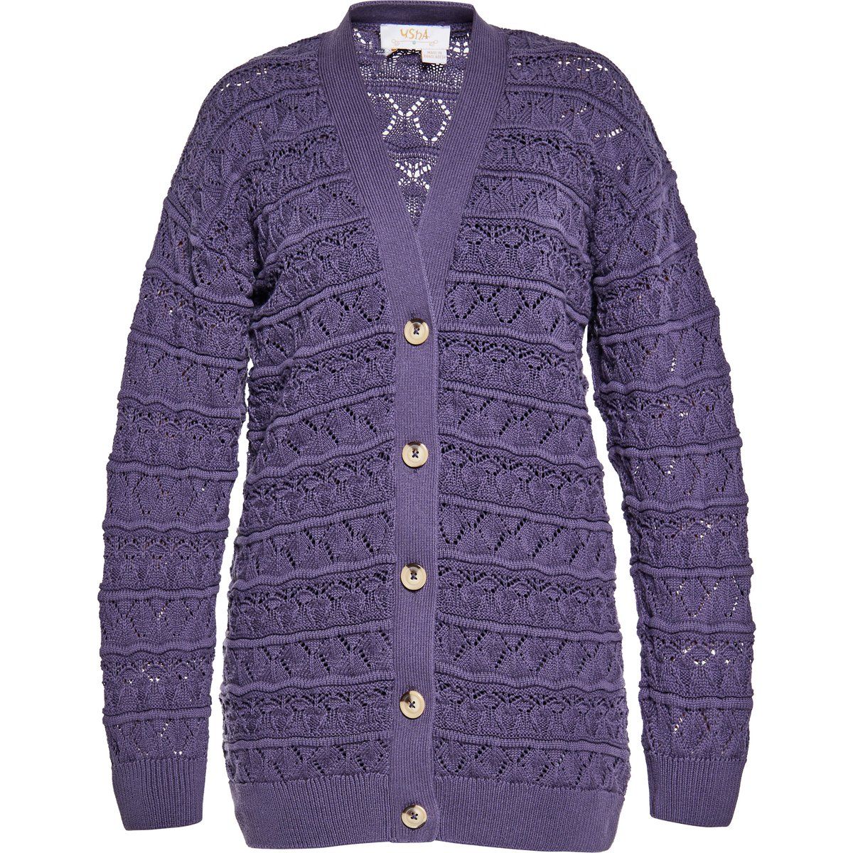 Lange Strickjacke mit Lochmuster