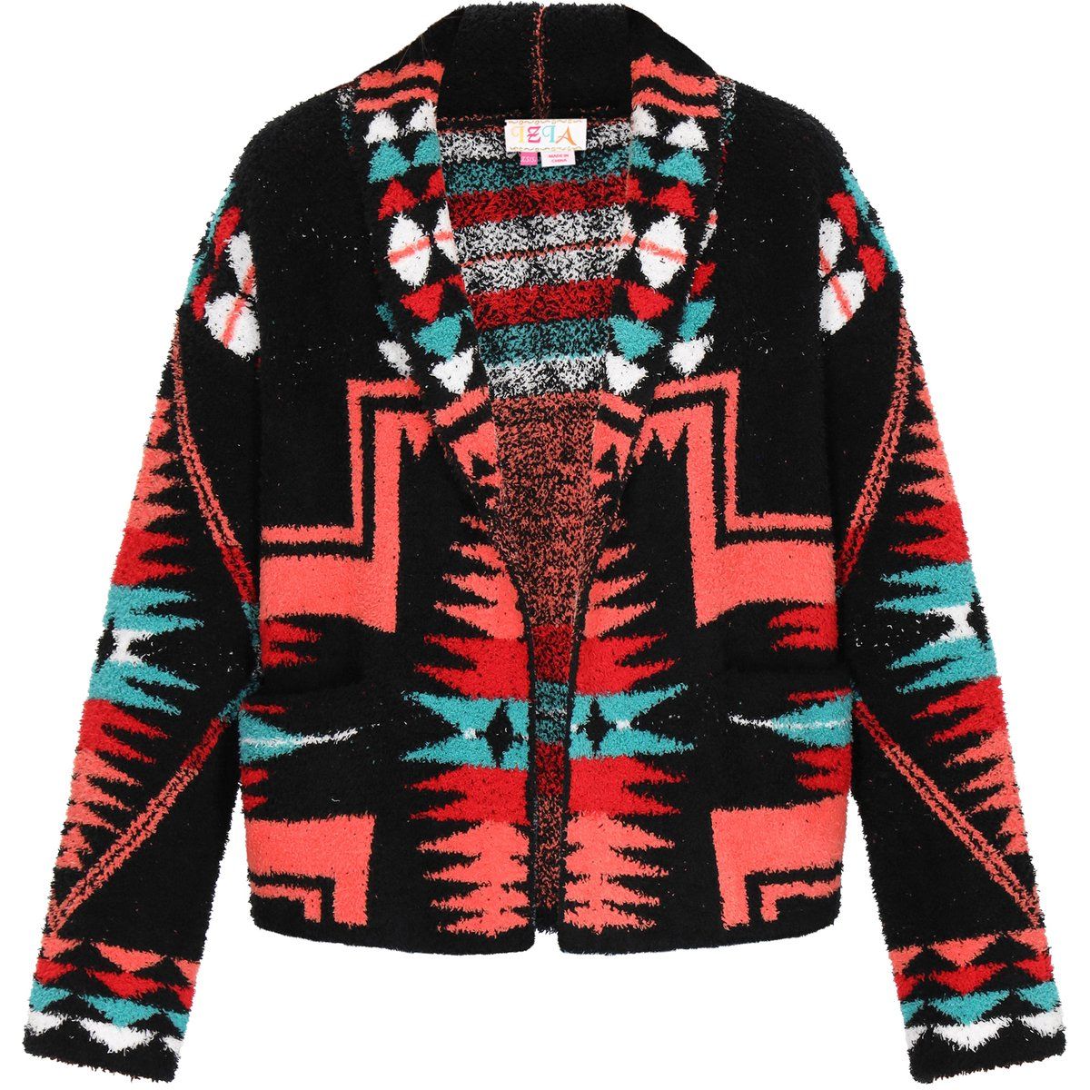 Strickjacke mit Schalkragen und Aztekenmuster