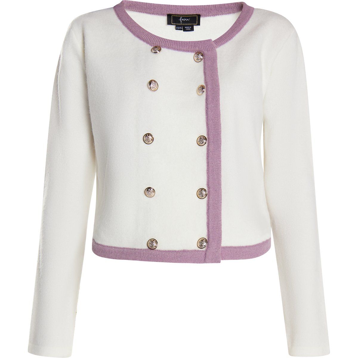 Zweireihige Strickjacke mit Kontrastpaspel