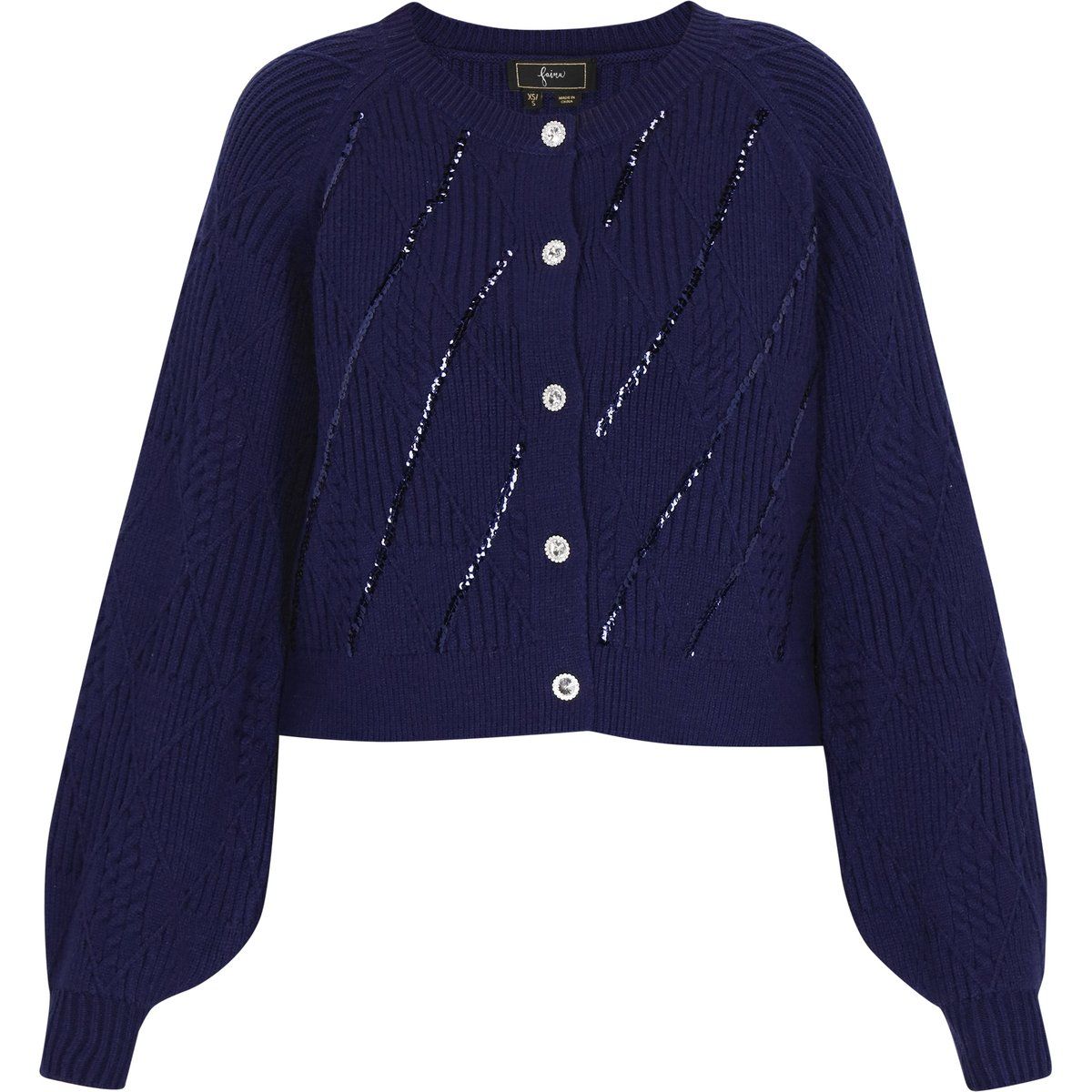 Kurz-Cardigan mit Pailletten und Zopfmuster