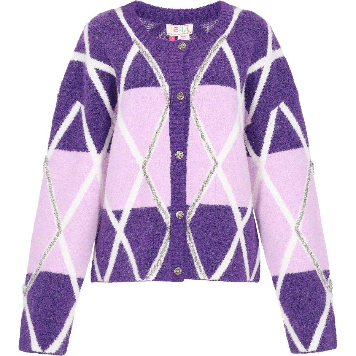 Oversized Argyle-Strickjacke mit Metallic-Details