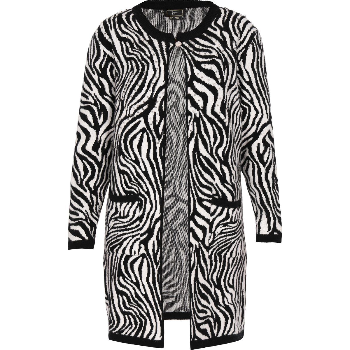 Lange Strickjacke mit Zebramuster