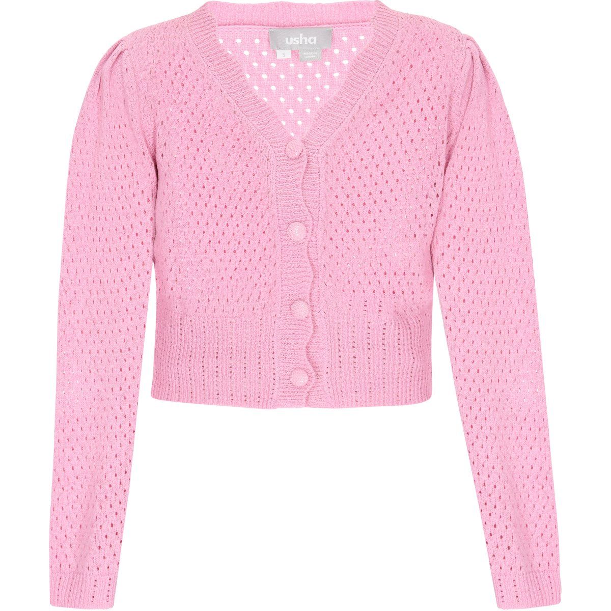 Kurzer Cardigan mit Rüschen und Lochmuster
