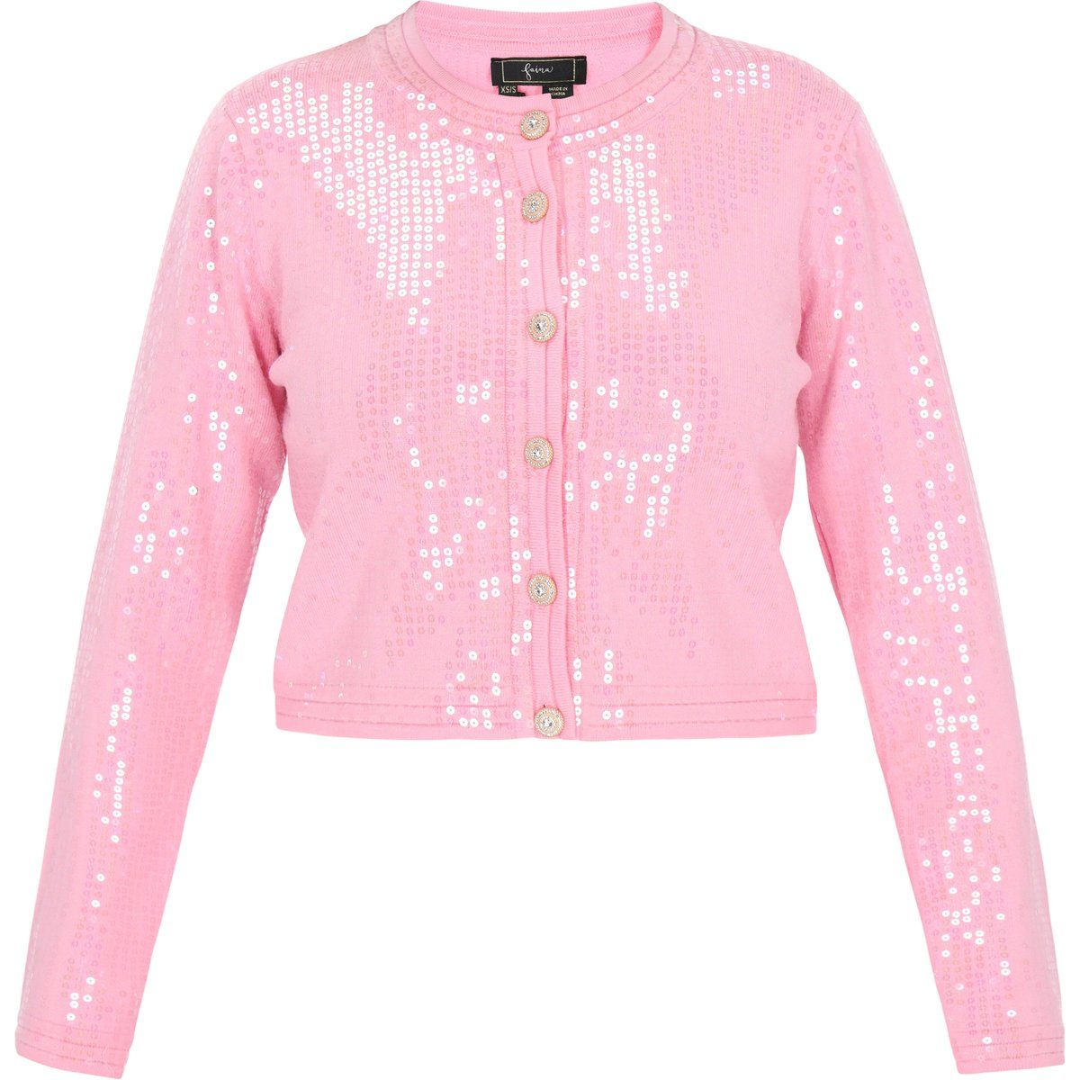 Kurze Strickjacke mit Paillettenbesatz
