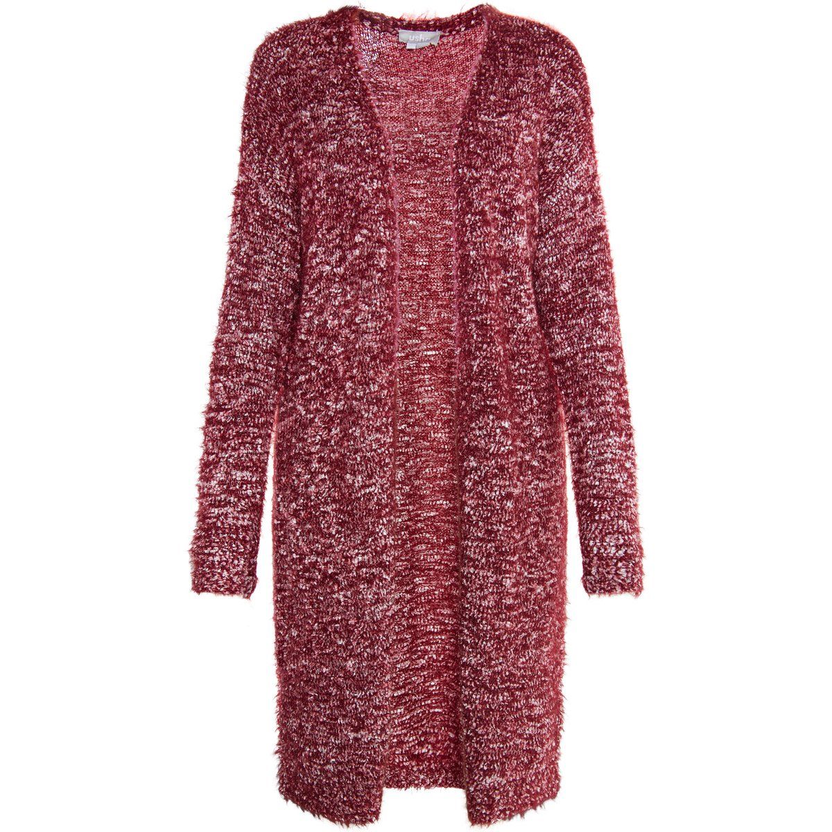 Langer offener Strickmantel mit Glanzeffekt