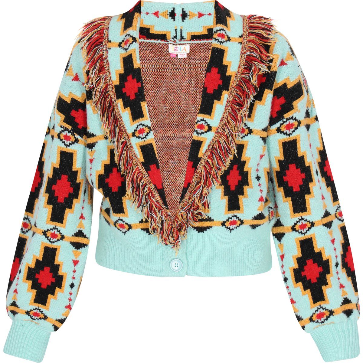 Boho-Cardigan mit Aztekenmuster und Fransen