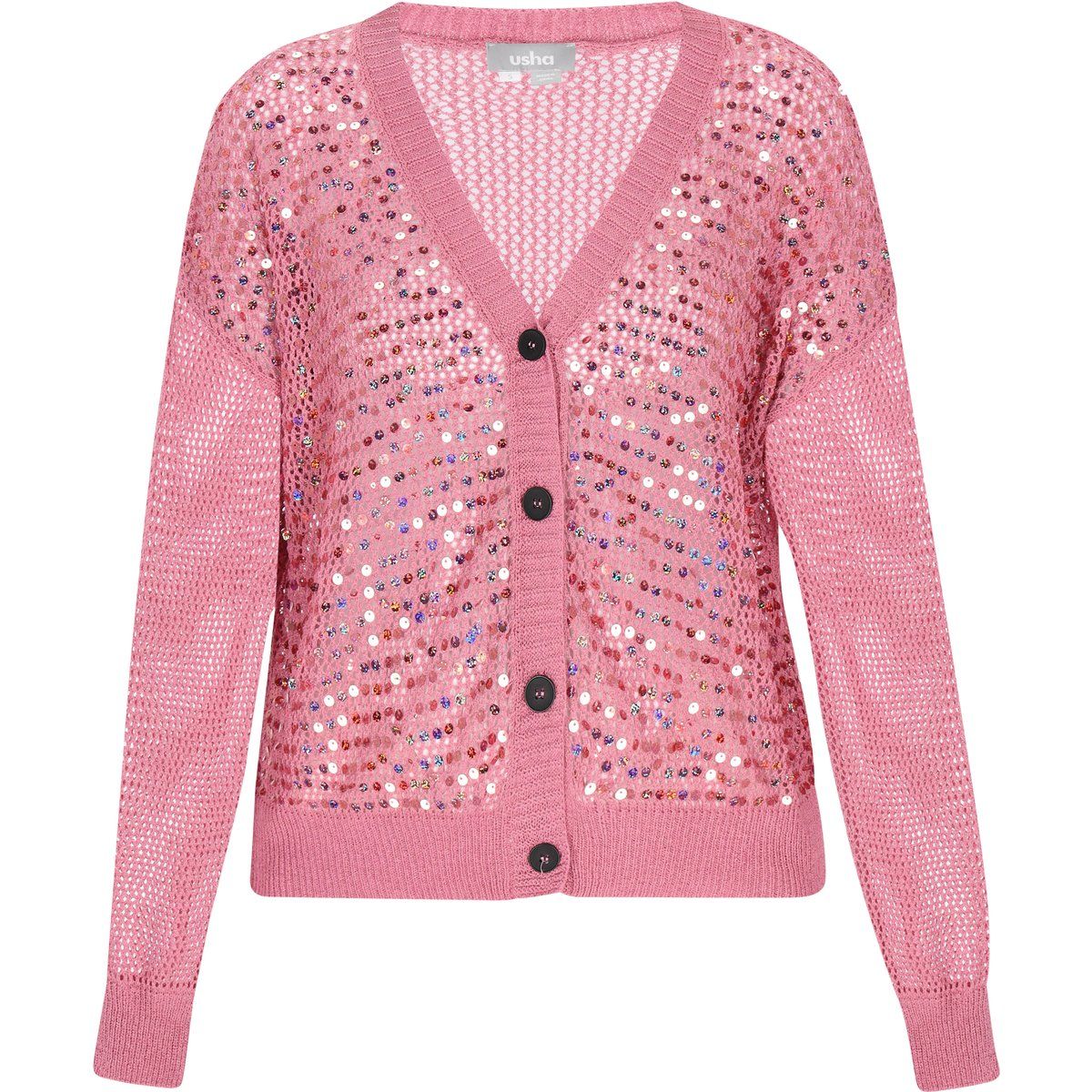 Strickjacke mit Pailletten und Lochmuster