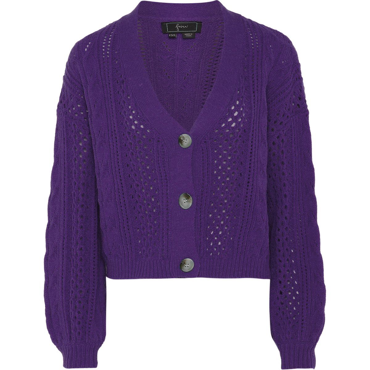 Strickjacke mit Loch- und Zopfmuster