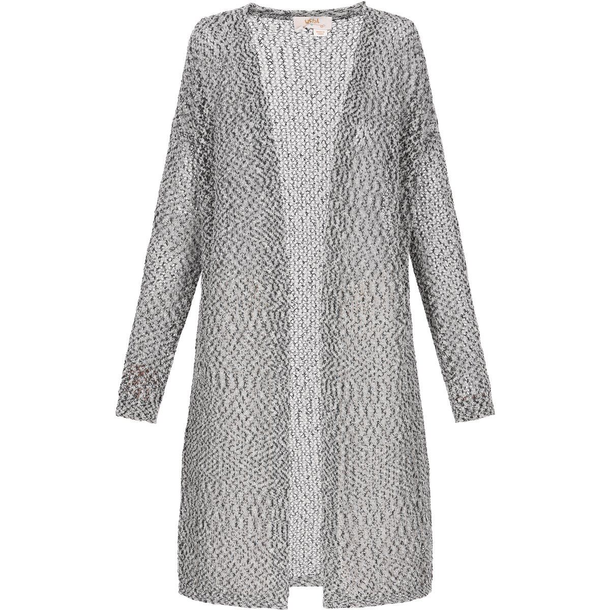 Lange offene Struktur-Strickjacke
