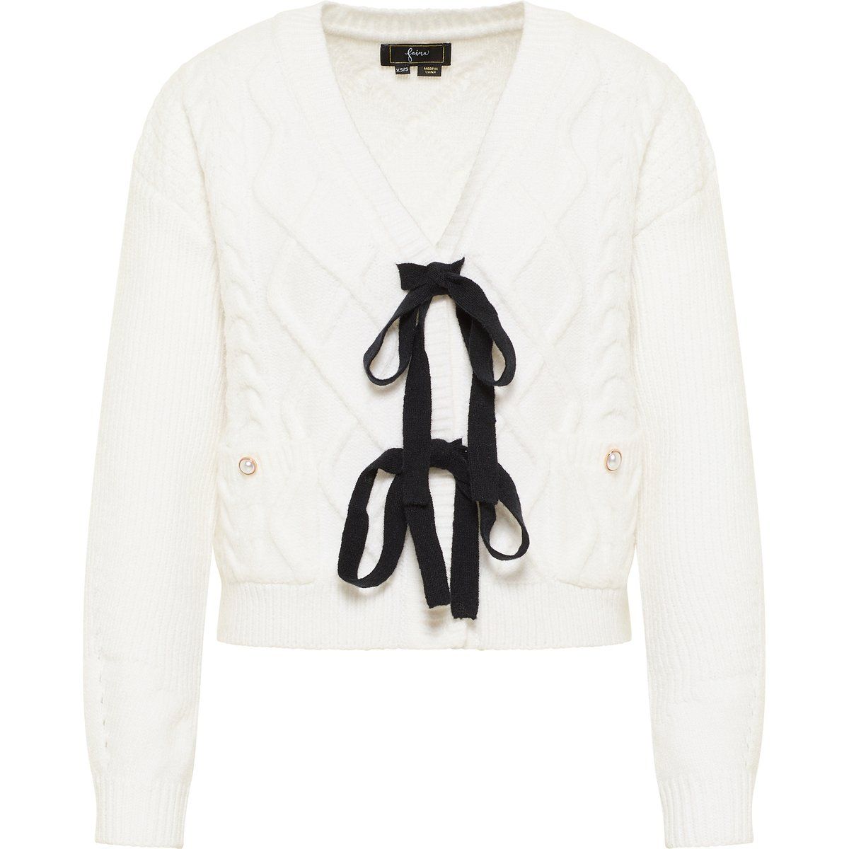 Zopfstrick-Cardigan mit Schleifendetails