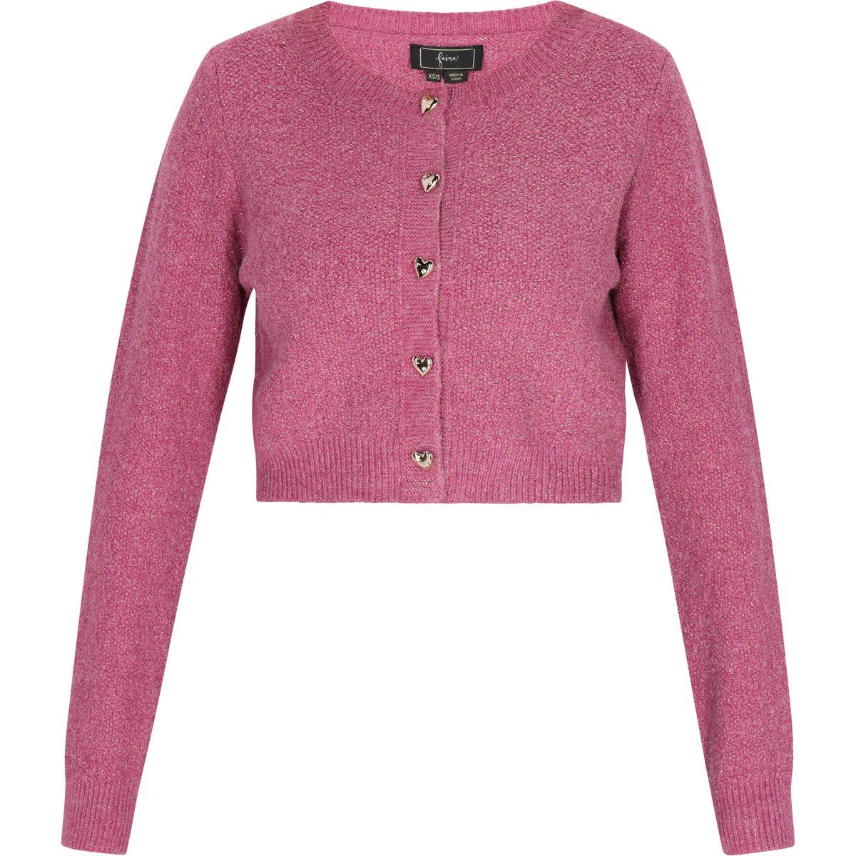 Kurze Strickjacke mit Herzknöpfen
