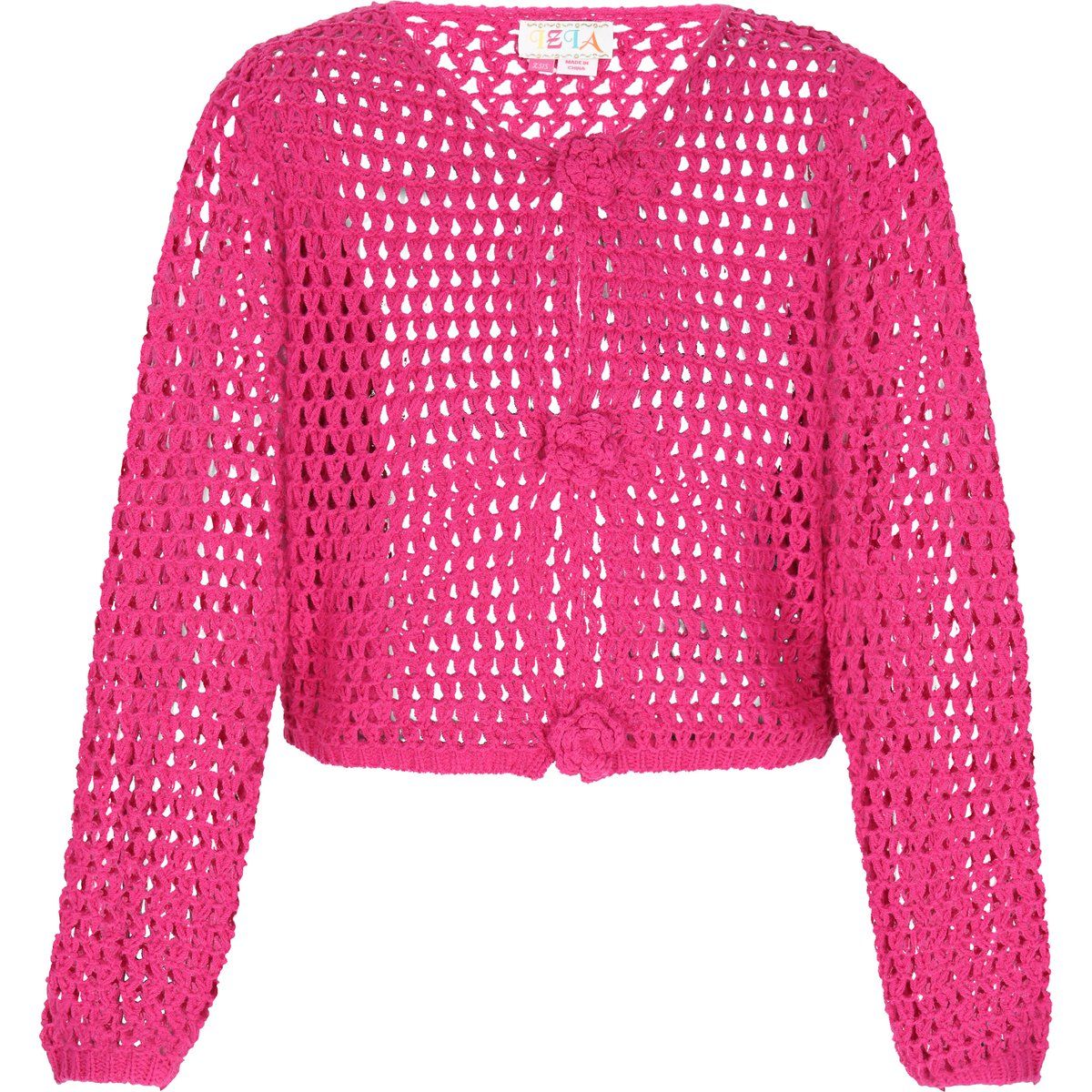 Häkelstrickjacke mit Blumenknöpfen