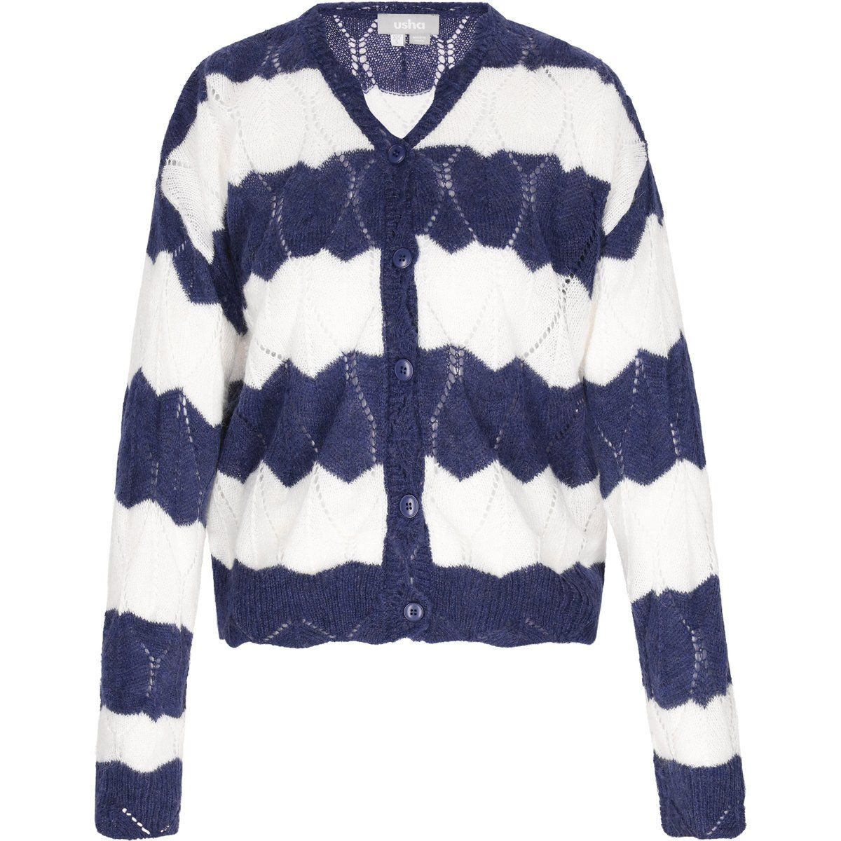 Gestreifte Strickjacke mit Ajourmuster