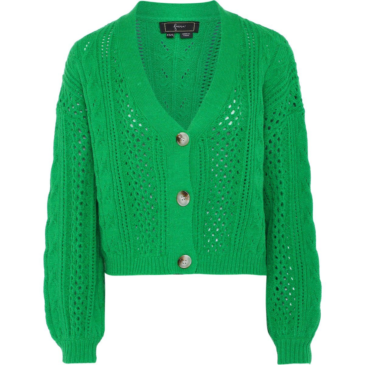 Strickjacke mit Loch- und Zopfmuster