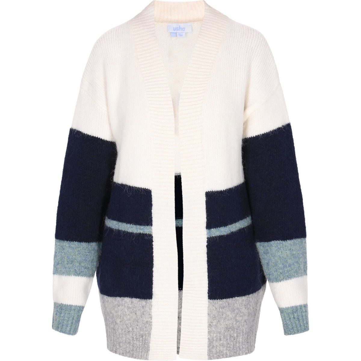 Farbblock-Strickjacke mit Rippstruktur